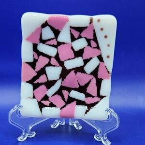 Abstract Pink and White Art Glass Plate Trinket Tray